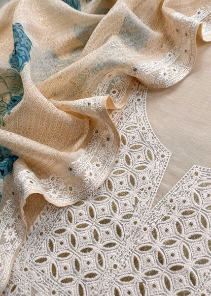 mulmul unstitched suit with lakhnavi embroidery