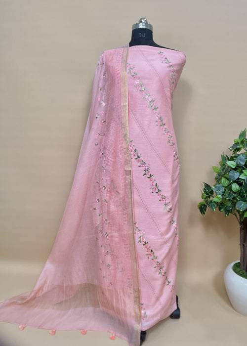 Niketan Pink Chanderi Suit With Parsi Thread Embroidery
