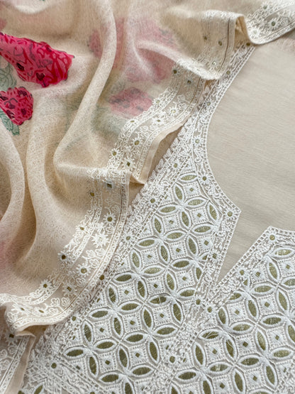 mulmul unstitched suit with lakhnavi embroidery

