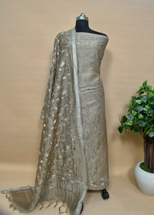 Linen Silk Unstitched salwar Suit With Pichwai Embroidery