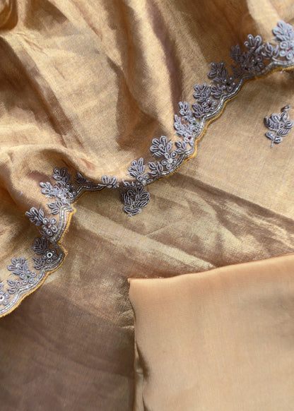 Noor Mahal Copper Gold Kalasheel Luxe Handwoven Tissue Dupatta Suit With Hand Work