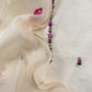Off White Jamdani Suit With Pink Lilies In Chanderi Fabric