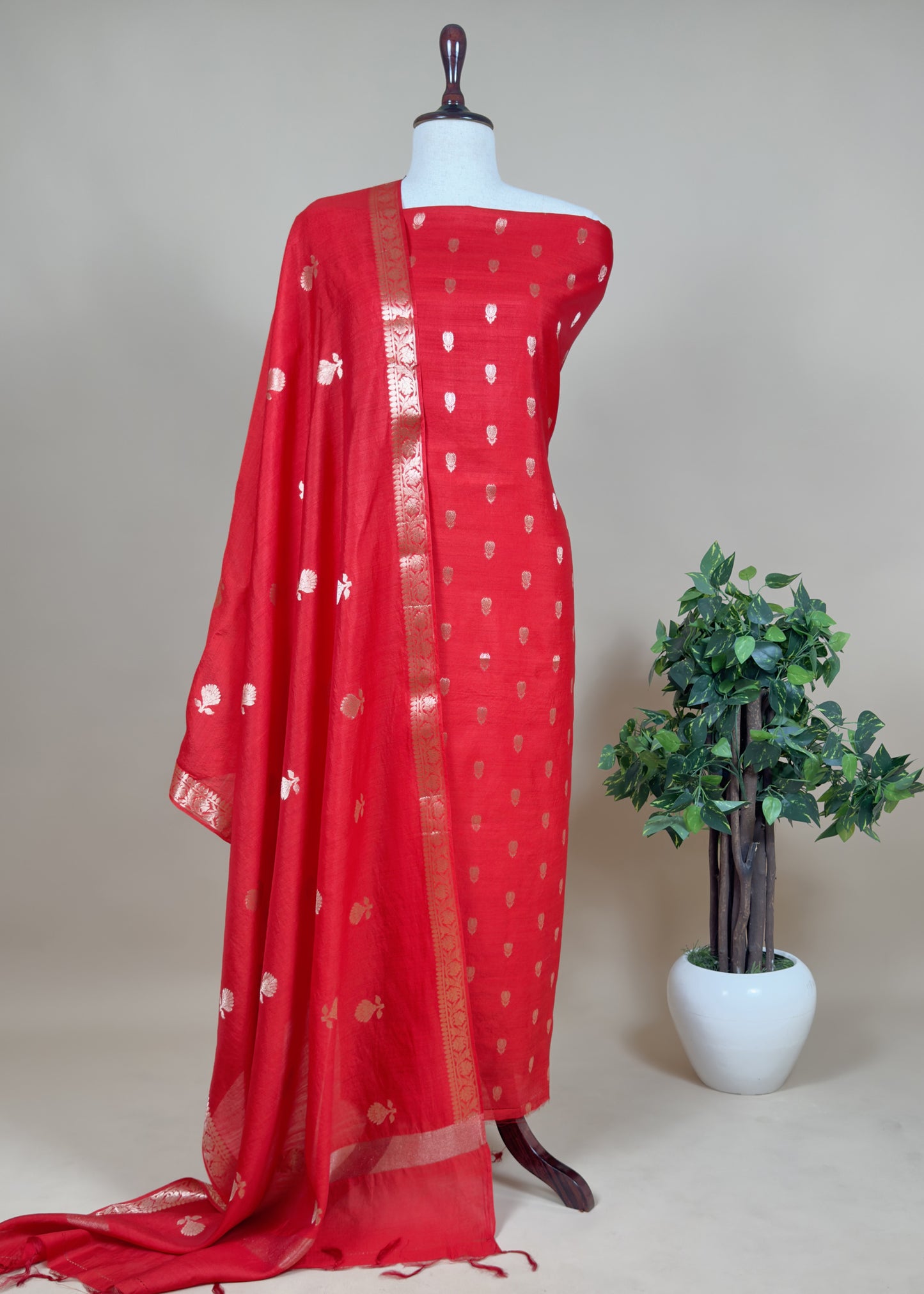 Handloom Munga Silk Suit With Zari Weaving