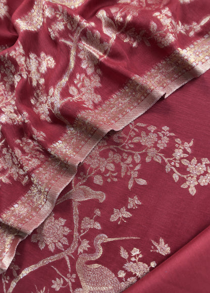 Red Premium Kani Silk Suit With Kani Zari Weaving