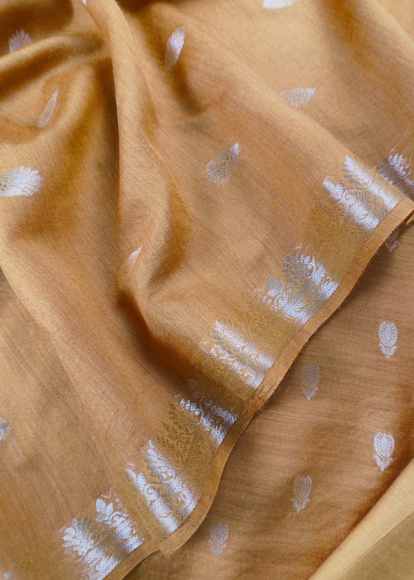 Yellow Handloom Munga Silk Suit With Zari Weaving