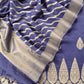 Blue Handloom Munga Silk Suit With Zari Weaving