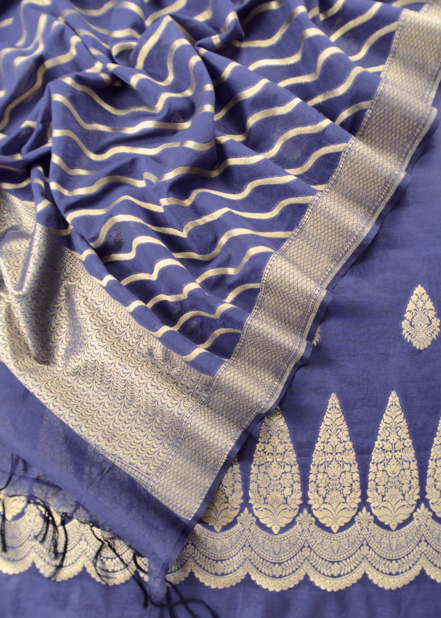 Blue Handloom Munga Silk Suit With Zari Weaving