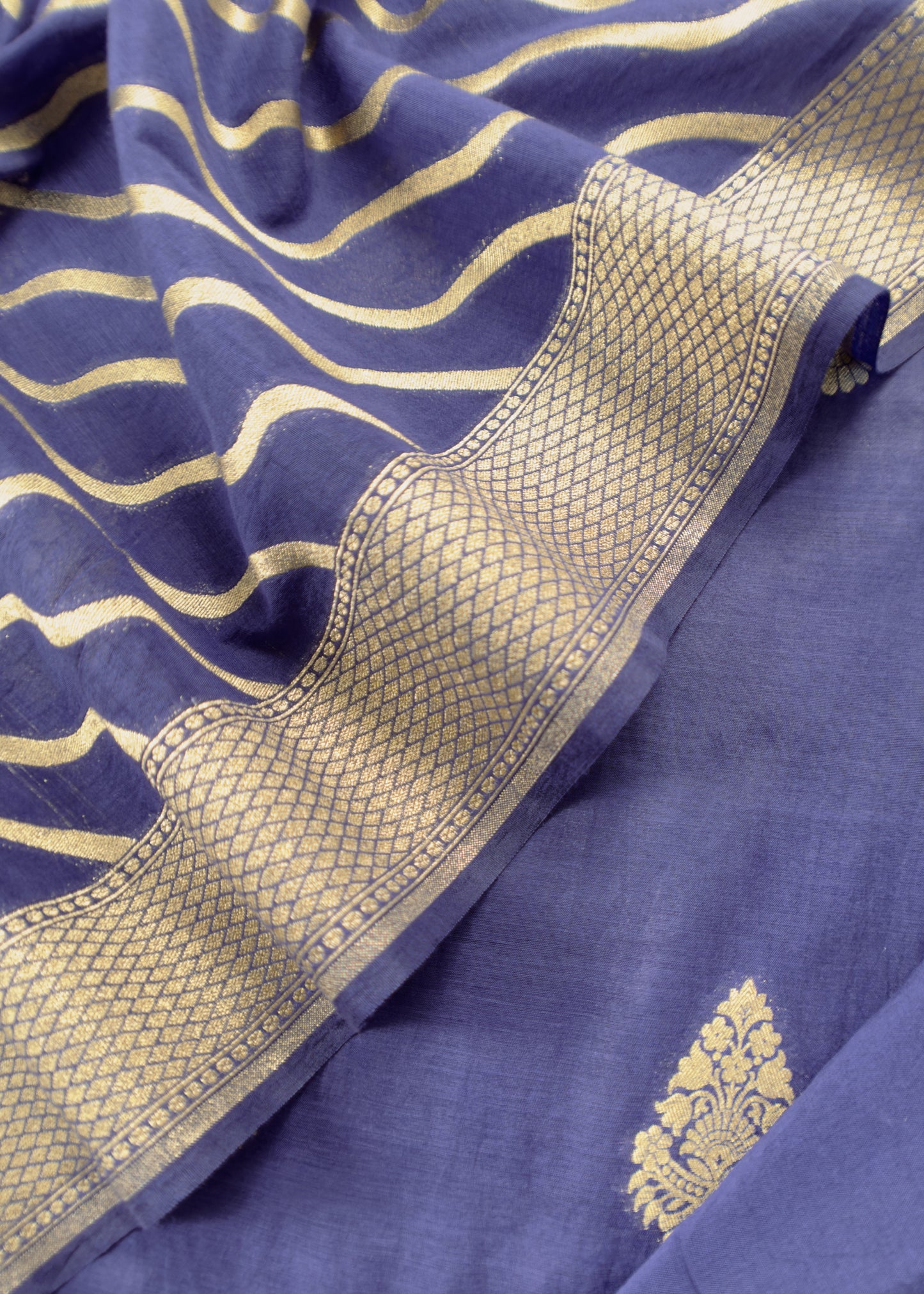 Blue Handloom Banarasi Silk Suit With Zari Weaving