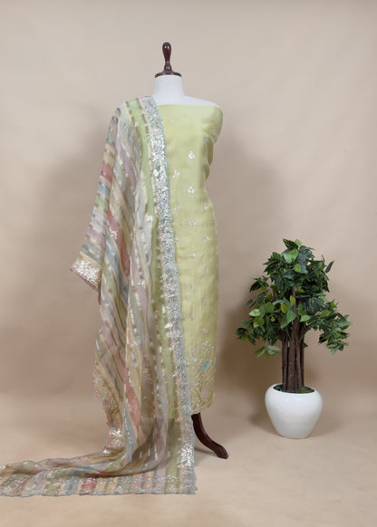 Pista Green Kalasheel Luxe Organza Suit With Pitta Hand Work