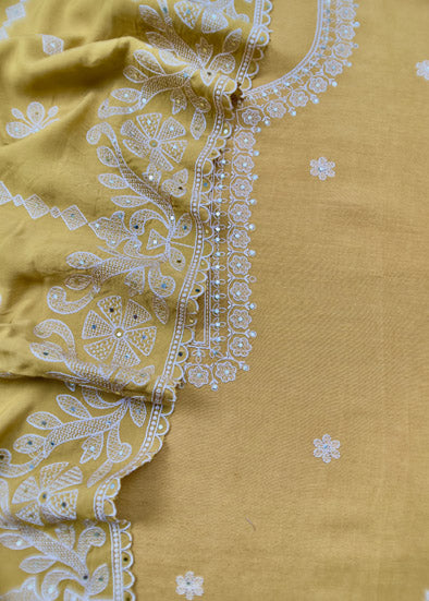 Linen Silk Unstitched Suit With Resham Work