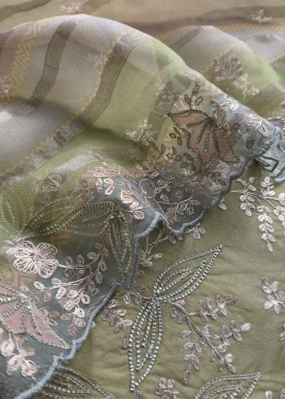 Pista Green Kalasheel Luxe Organza Suit With Pitta Hand Work