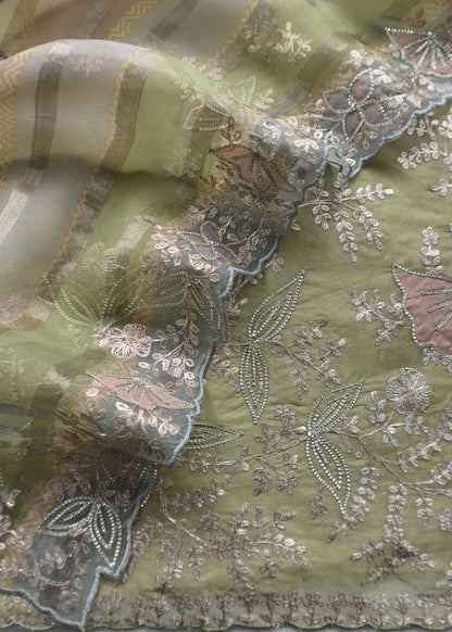 Pista Green Kalasheel Luxe Organza Suit With Pitta Hand Work