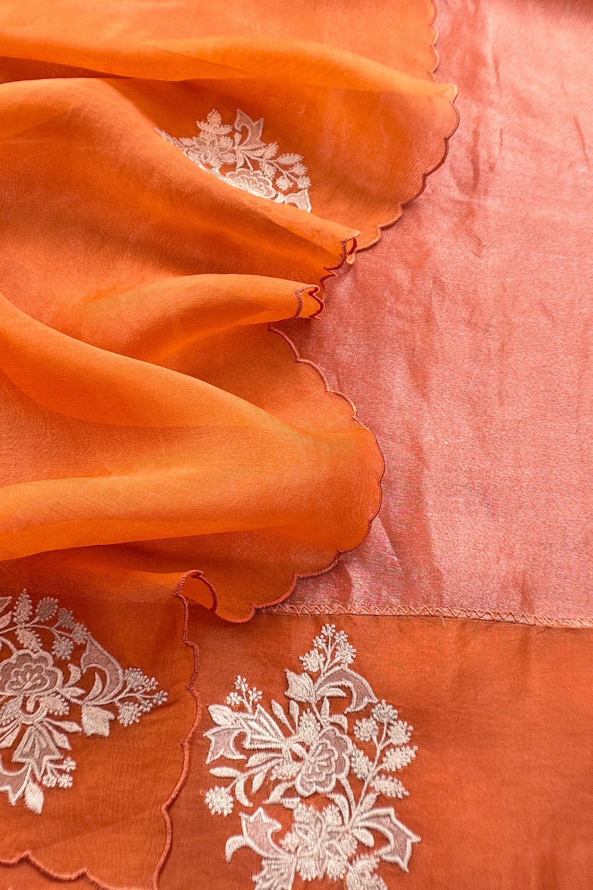 Orange Handloom Tissue Silk Suit With Kora Silk Dupatta