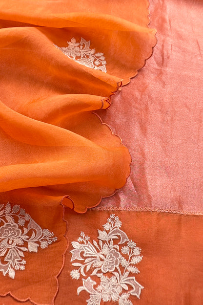 Orange Handloom Tissue Silk Suit With Kora Silk Dupatta