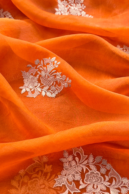 Orange Handloom Tissue Silk Suit With Kora Silk Dupatta