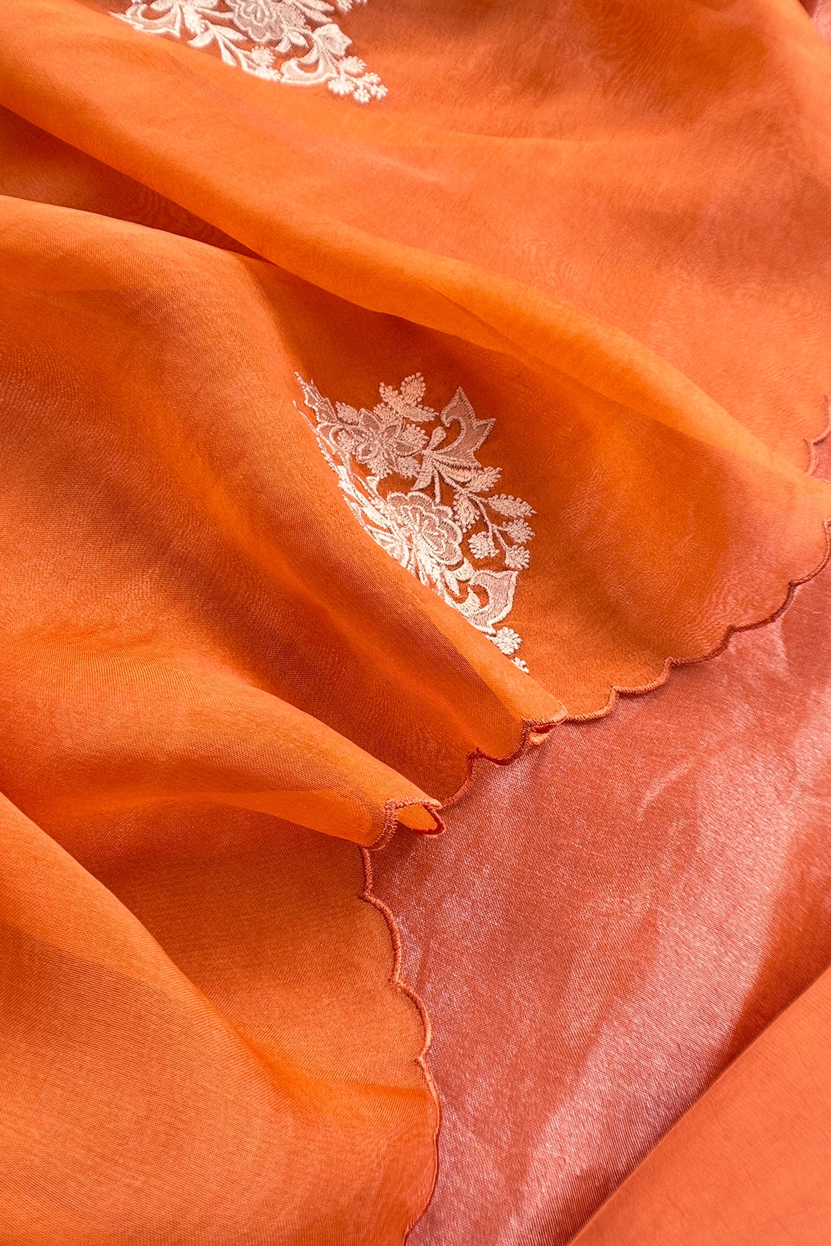 Orange Handloom Tissue Silk Suit With Kora Silk Dupatta