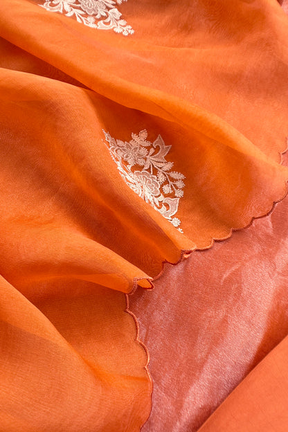 Orange Handloom Tissue Silk Suit With Kora Silk Dupatta
