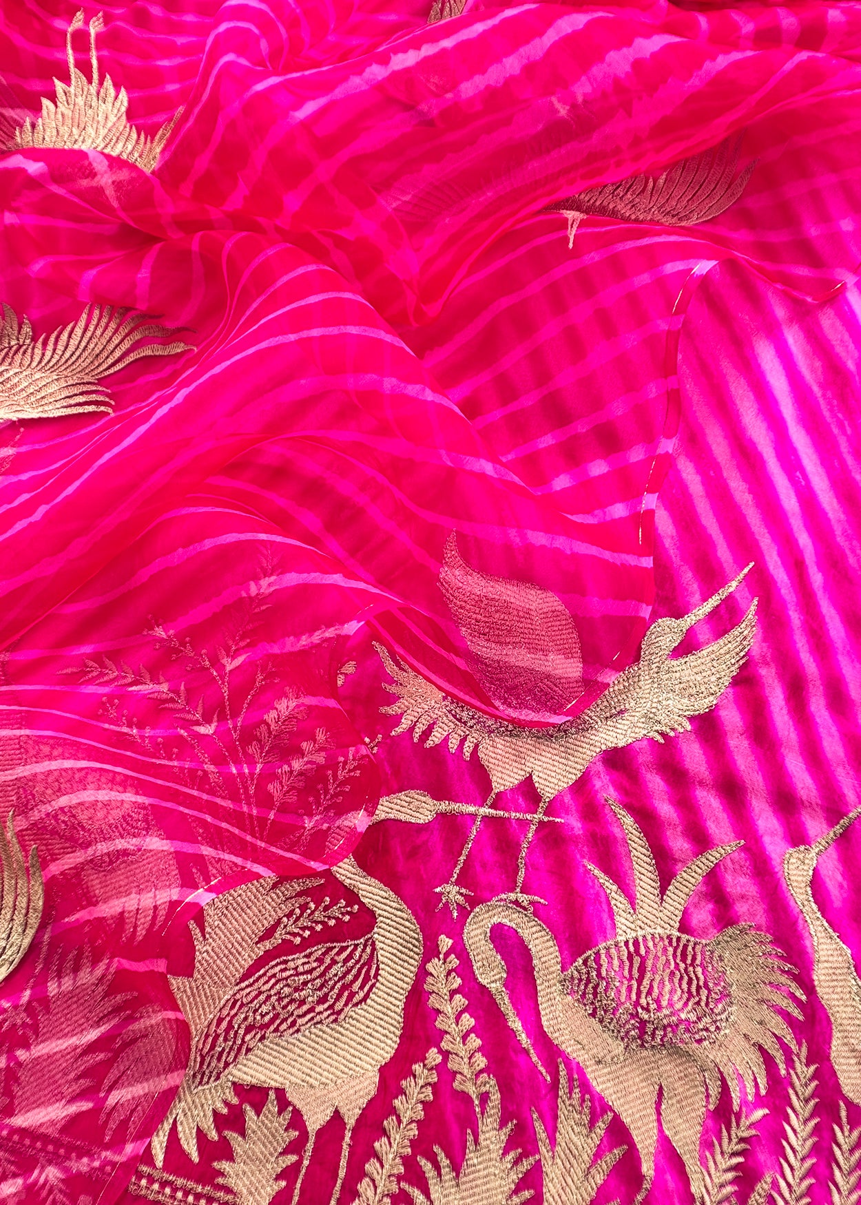 Pink Pure Lehariya Silk Suit With Kora Silk Dupatta