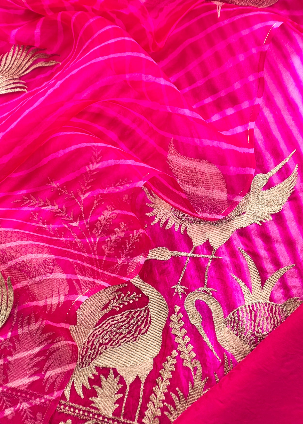 Pink Pure Lehariya Silk Suit With Kora Silk Dupatta