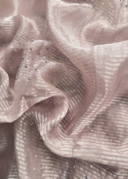 Roses Pastel Unstitched Dupatta-Suit In Handloom Tissue-Silk  With Pearl And Sequins