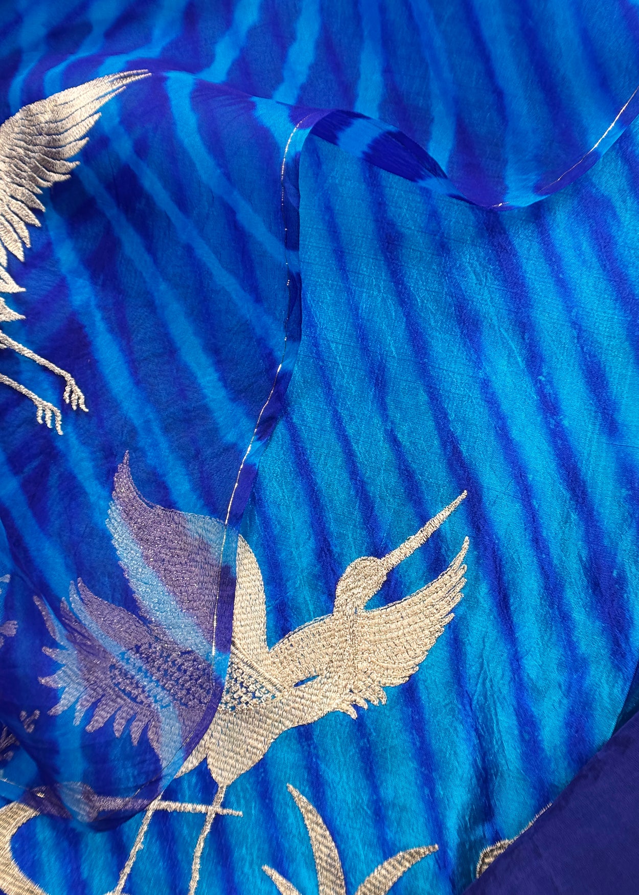 Royal Blue Pure Lehariya Silk Suit With Kora Silk Dupatta
