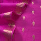 Pink Handloom Munga Silk Suit With Zari Weaving