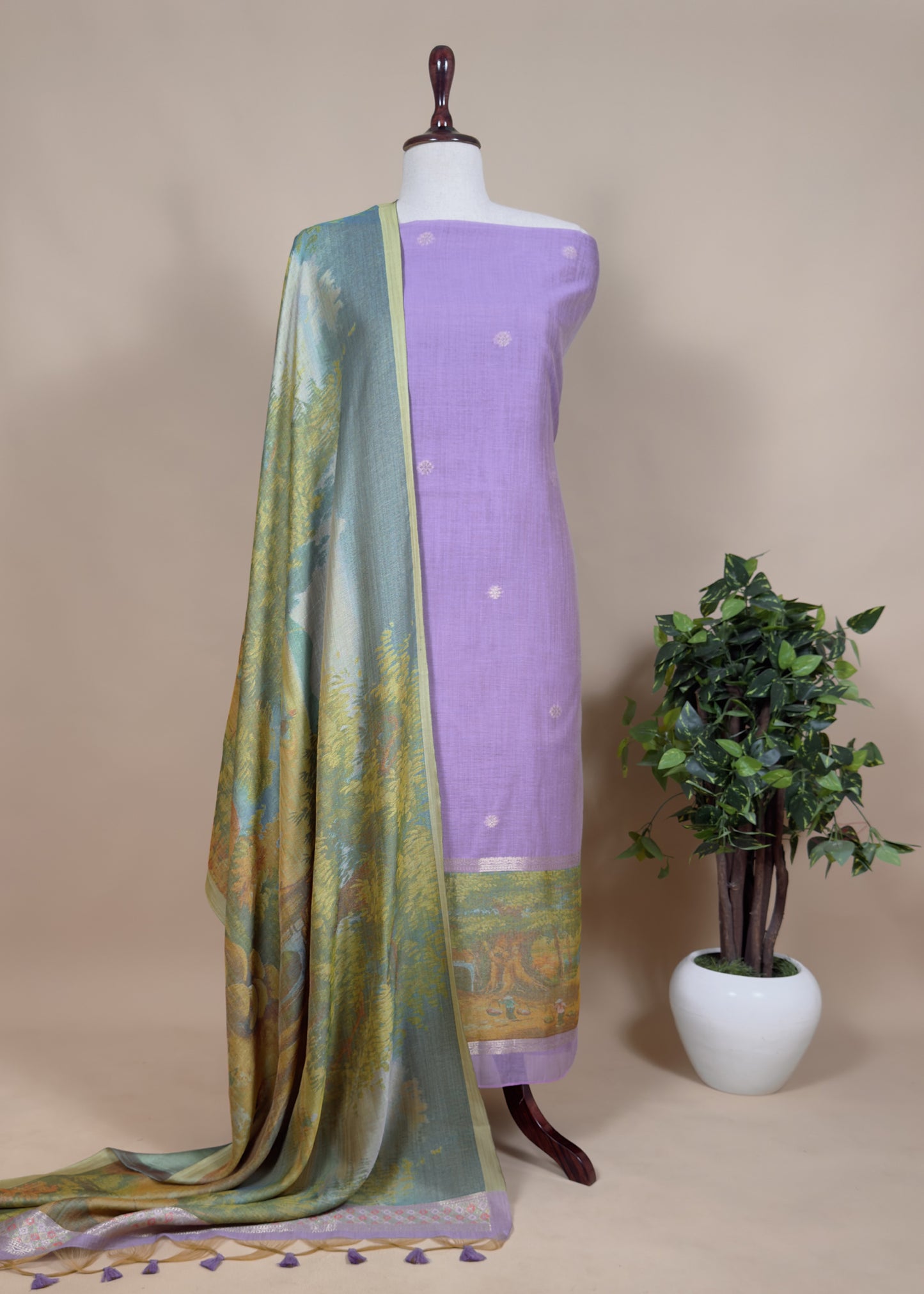 Pure Unstitched Chanderi Jamdani Suit With Dupatta