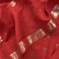 Red Handloom Munga Silk Suit With Zari Weaving