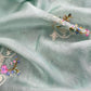 Blue Parsi Thread Embroidery Pure Organza Unstitched Suit With Dupatta