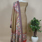 Brown Handloom Pashmina Suit With Hand Painted Kalamakari