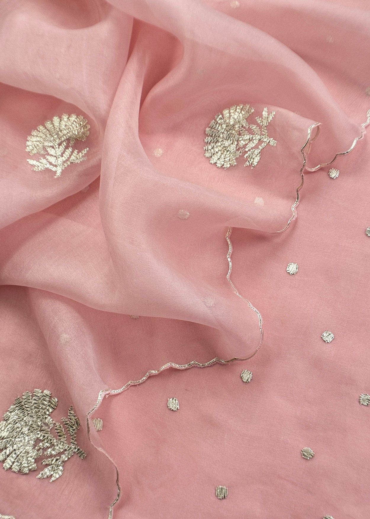 Pink Handloom Organza Silk Unstitched Suit With Gota Handwork
