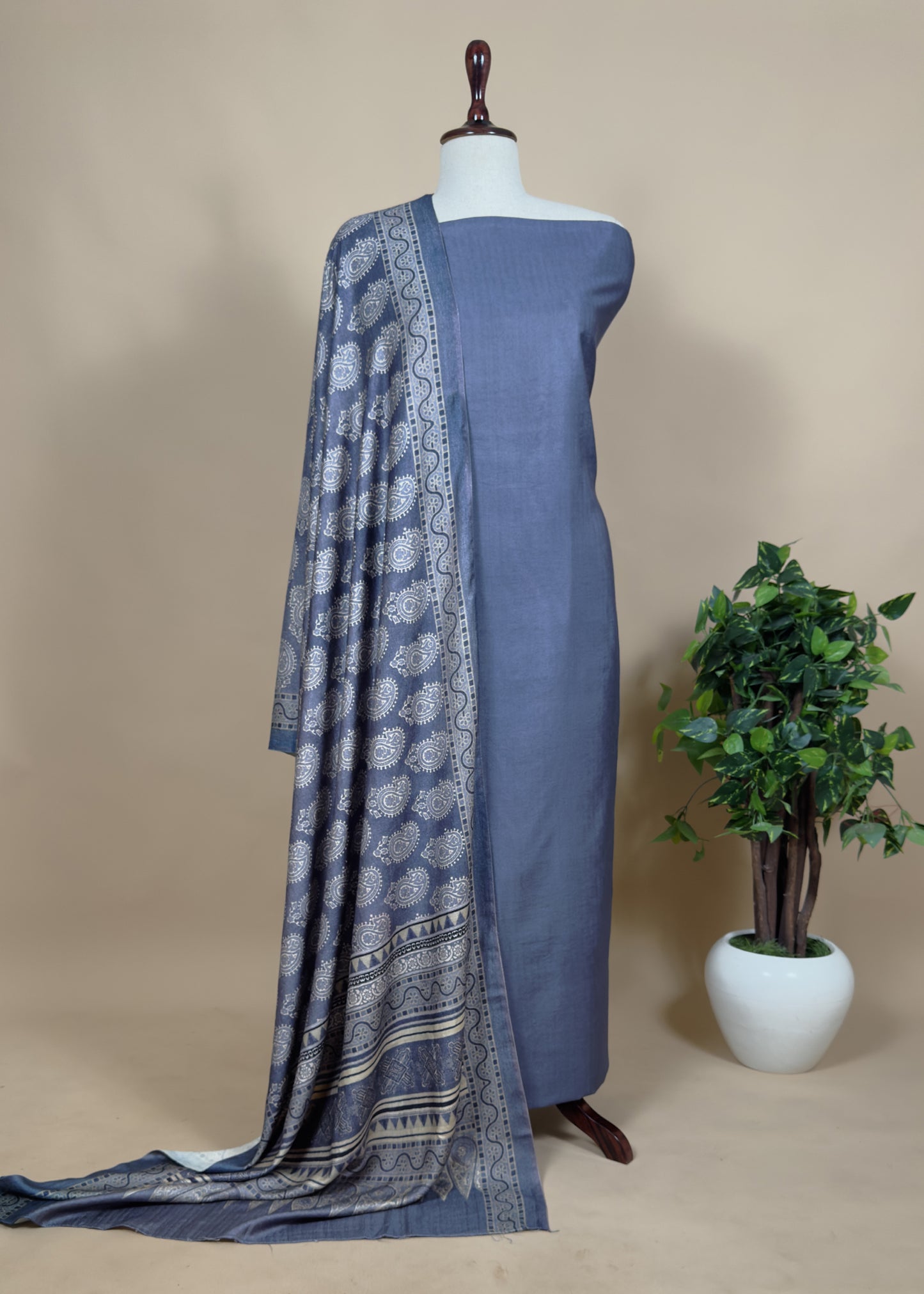 Blue Pashmina Suit With Digital Print Dupatta