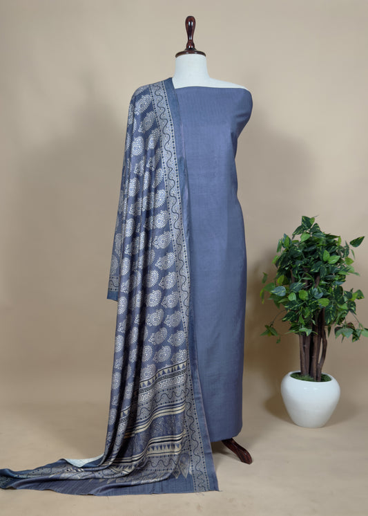 Blue Pashmina Suit With Digital Print Dupatta