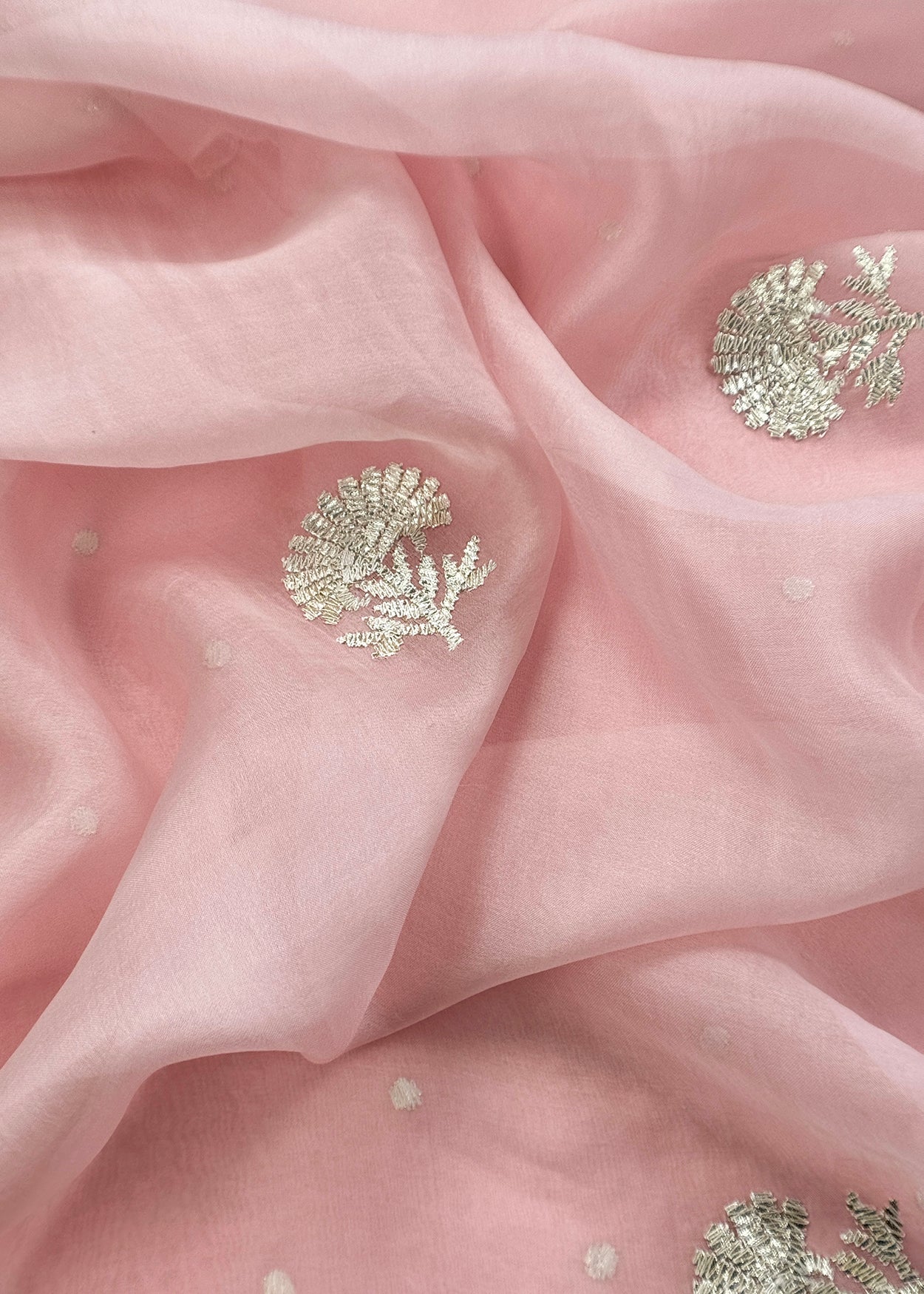 Pink Handloom Organza Silk Unstitched Suit With Gota Handwork