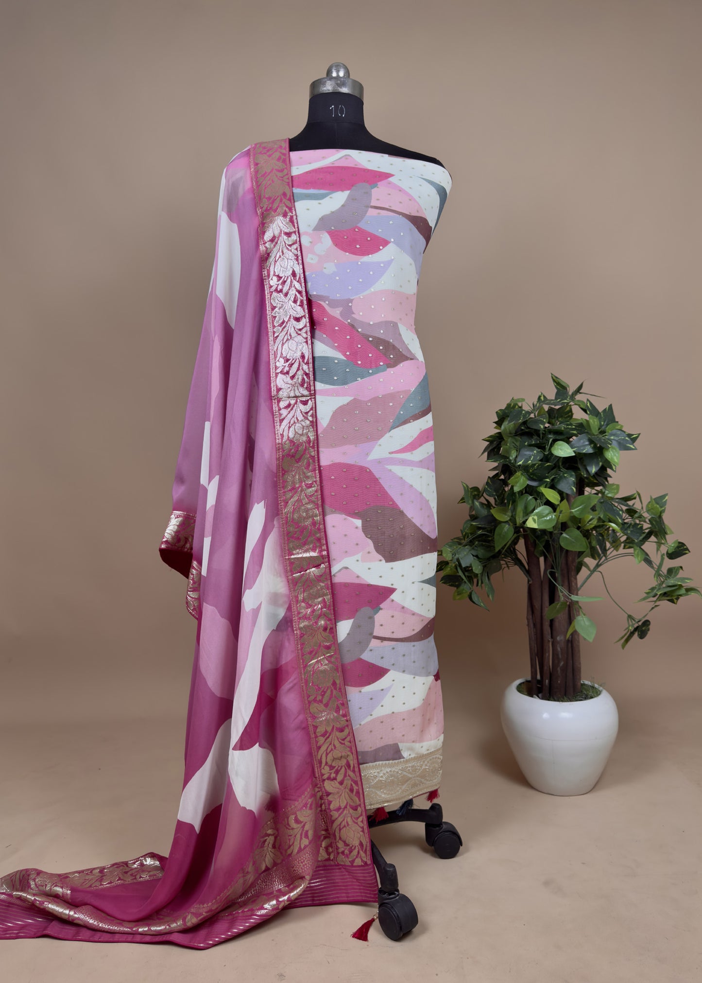 Pink Party Handwoven Tissue-Silk Suit set