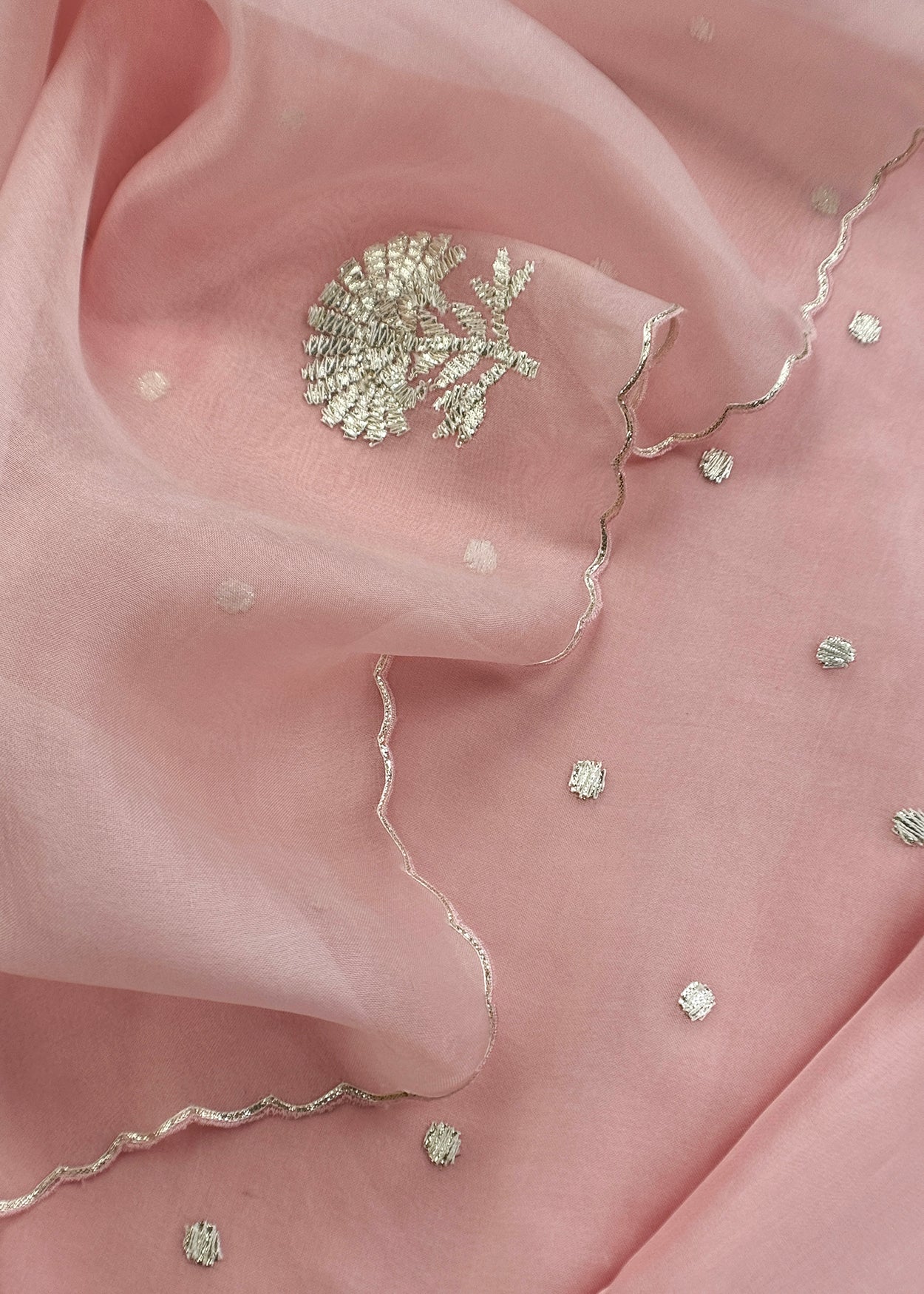 Pink Handloom Organza Silk Unstitched Suit With Gota Handwork