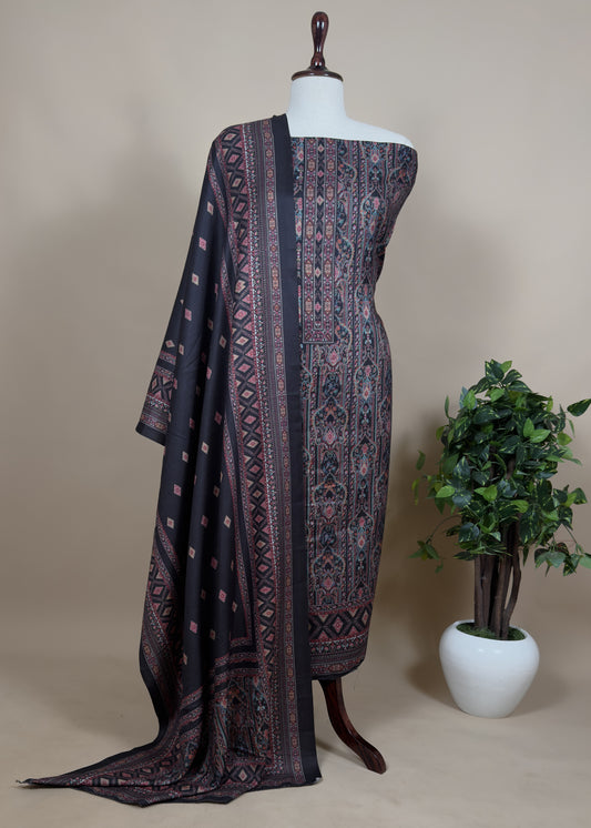 Black Pashmina with Kani zari Unstitched Suit