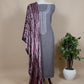 Grey Pashmina Suit With Velvet Stall