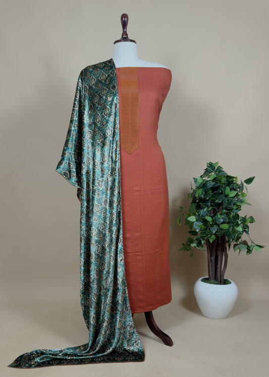 Orange Pashmina Suit With Velvet Stall