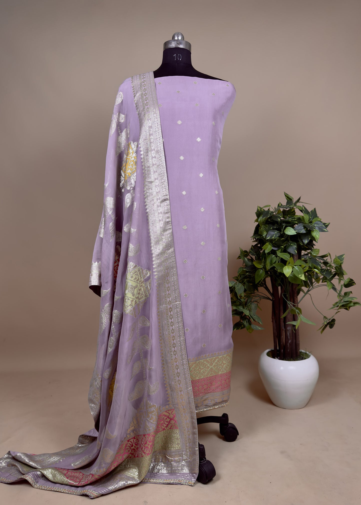 Tissue Silk Unstitched dupatta suit with Meenakari and zari weaving