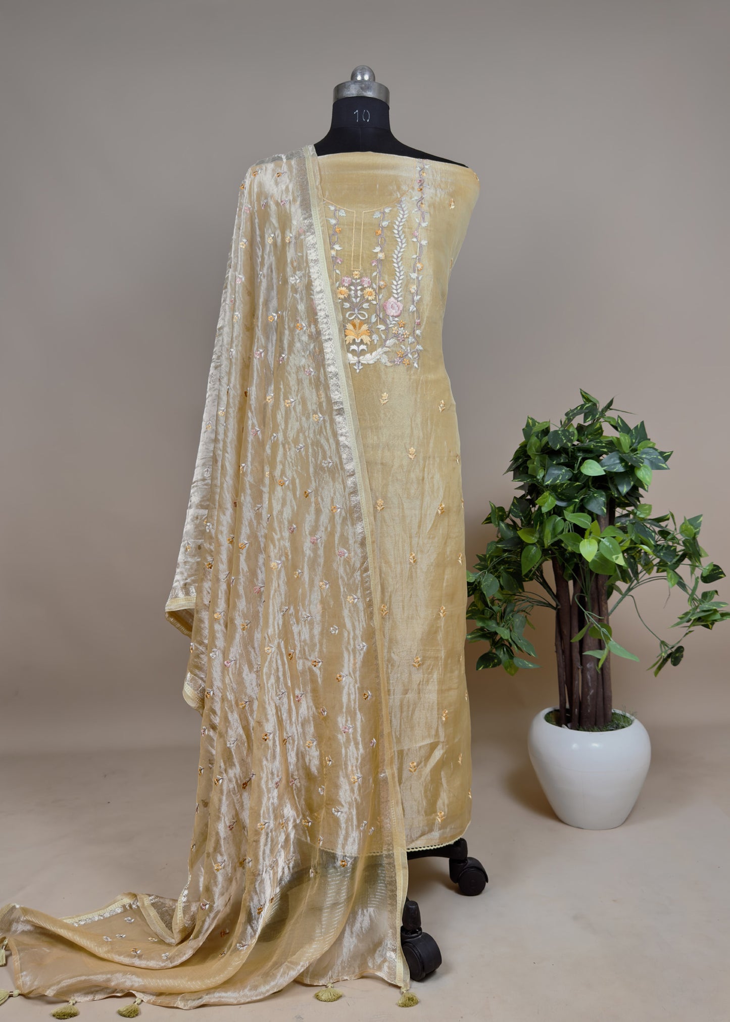 Maize Yellow Pure Handwoven Tissue Silk Suit