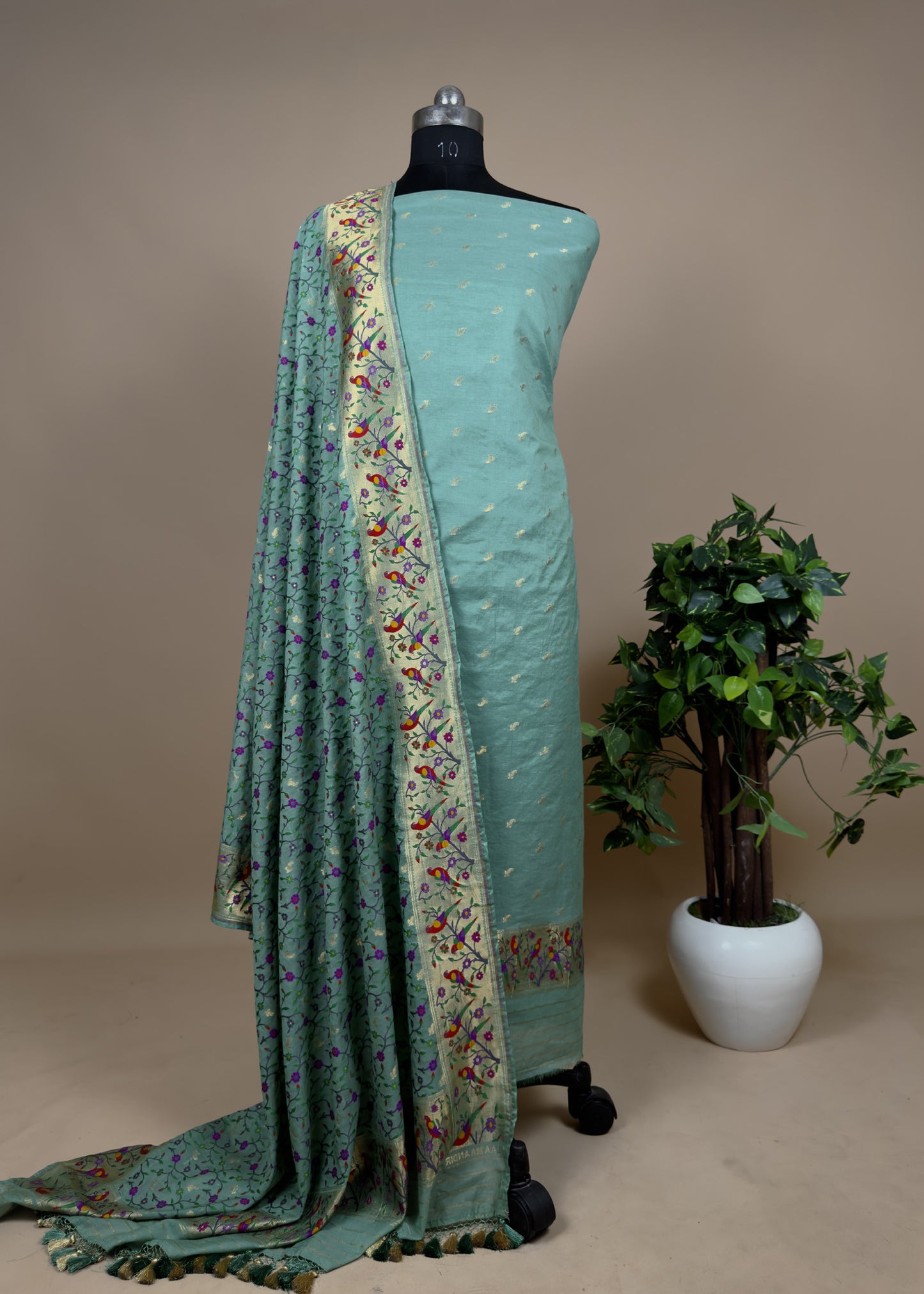 Pure Munga Banarasi Silk With Tota Meenakari And Paithani Weaving