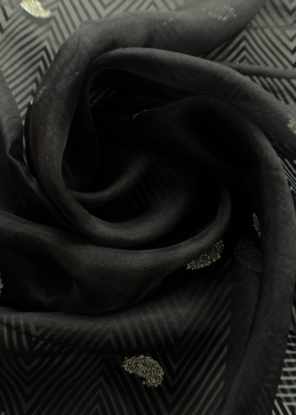 Black And White Embroidered Unstitched Suit In Handloom Organza Silk