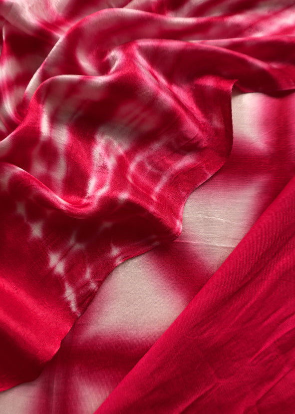 Pink Hand-Dyed Shibori Print Pure Gajji Silk Suit With Zari Border