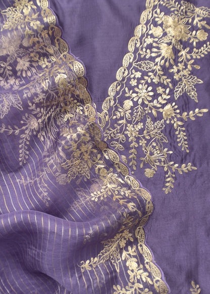 Violet Tussar Silk Unstitched Suit With Pitta Work