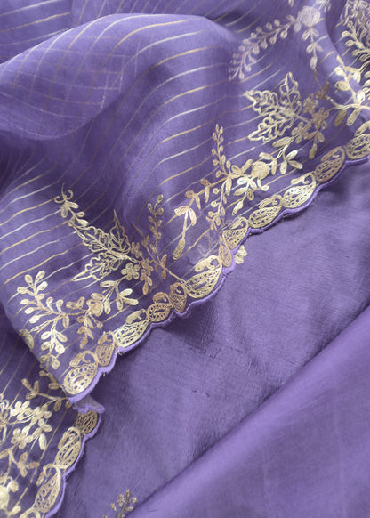 Violet Tussar Silk Unstitched Suit With Pitta Work