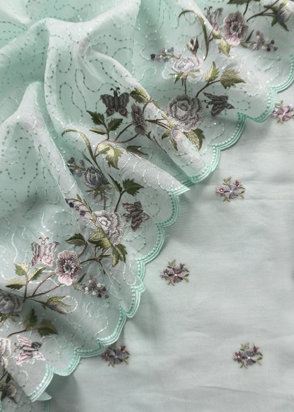 Powder Blue Pure Organza unstitched Suit With Resham Embroidery