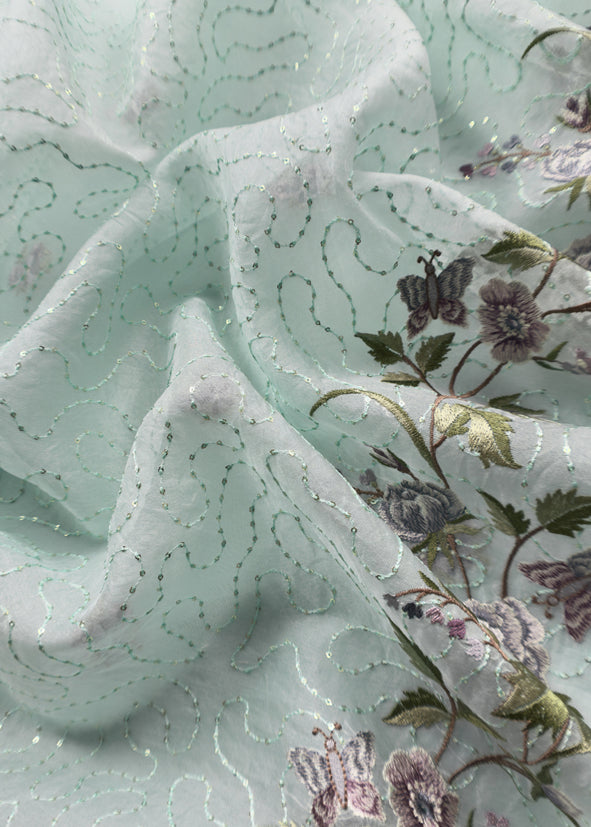 Powder Blue Pure Organza unstitched Suit With Resham Embroidery