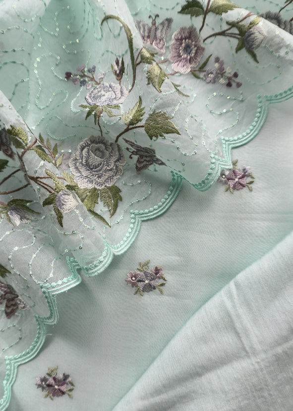 Powder Blue Pure Organza unstitched Suit With Resham Embroidery