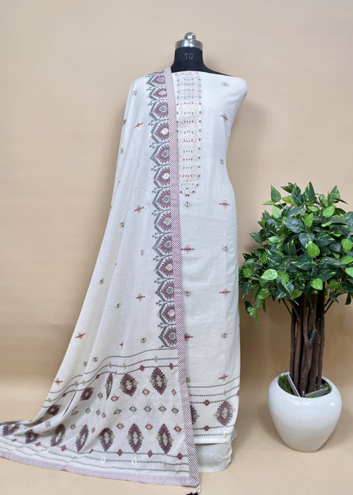 Off-White Cotton Unstitched Salwar Kameez Suit Purple